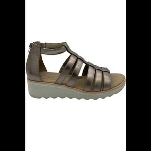 Clarks Collection Gladiator Wedge Sandals Jillian Pewter Metallic - Wide